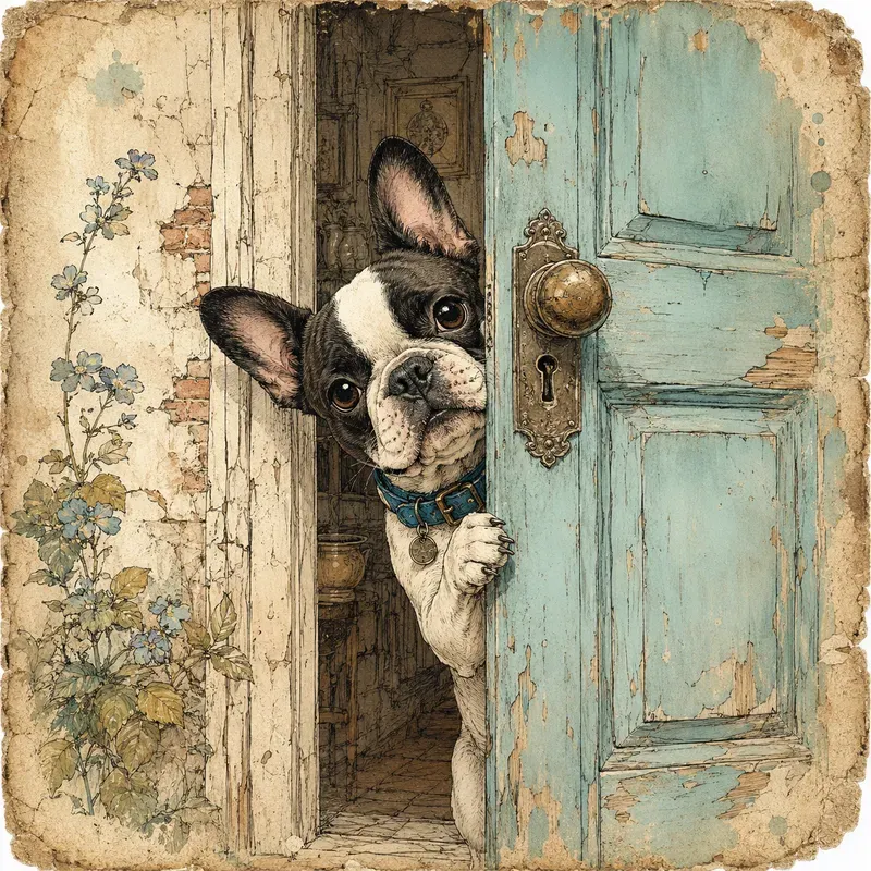 Vintage Peeking Puppy Art