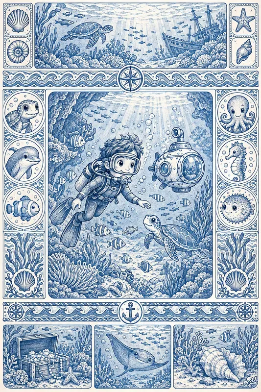 Blue Ink Whimsy Coloring Sheets