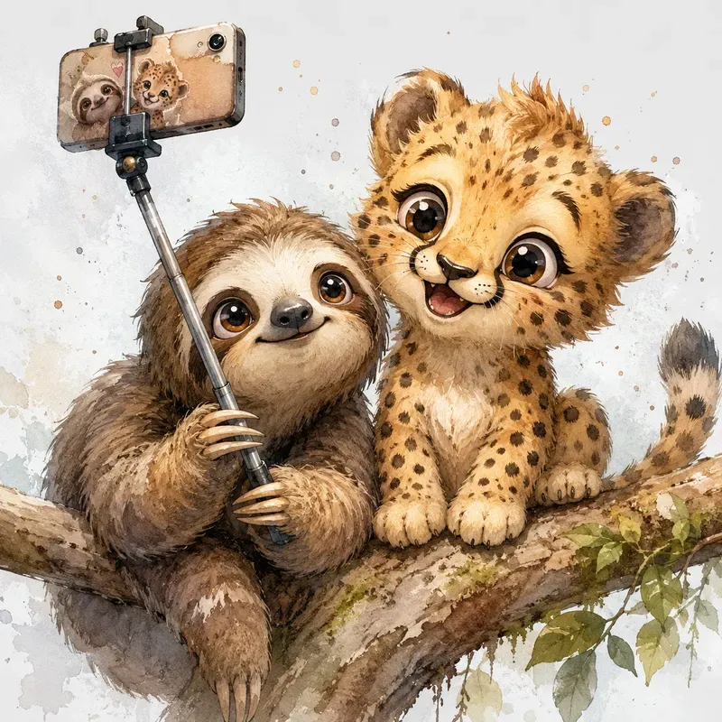 3D Watercolor Baby Animal Duos