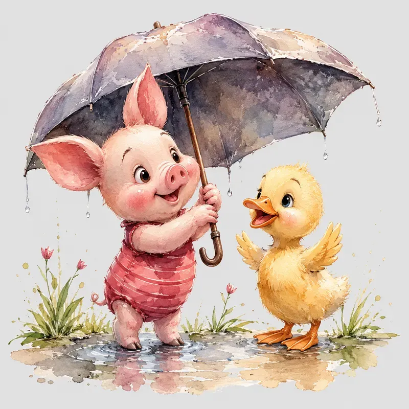 3D Watercolor Baby Animal Duos