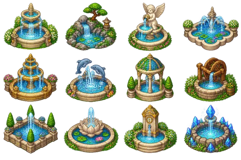 16bit Cozy Courtyard Decor Sprite Sheets