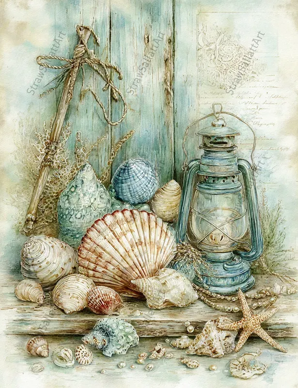 Coastal Marine Junk Journal Art Ephemera