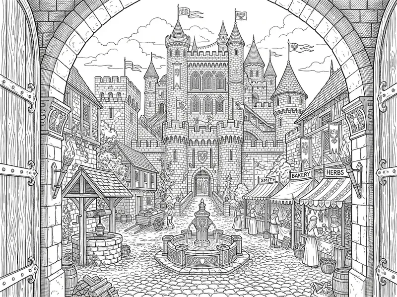 Castle Courtyard Coloring Pages