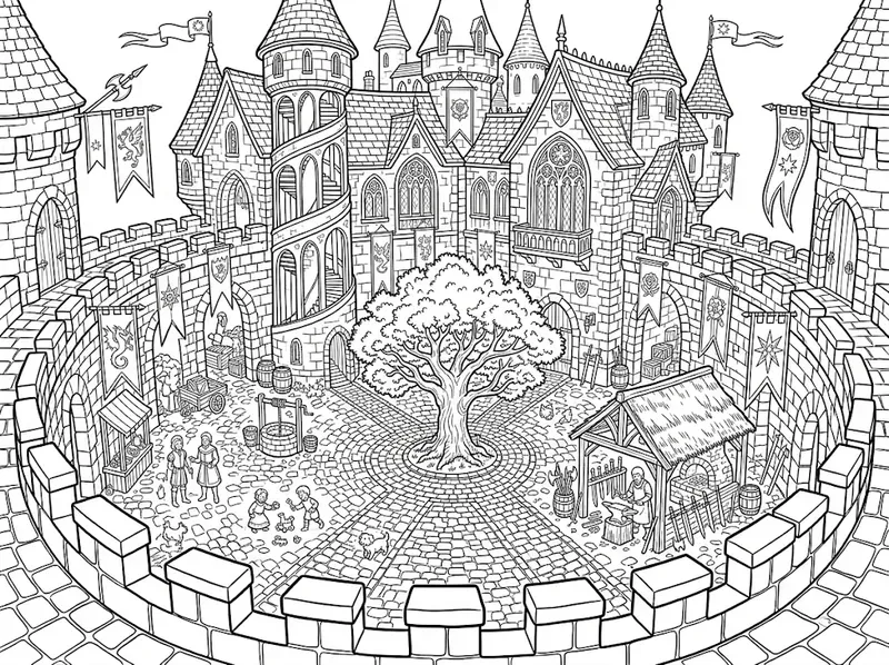 Castle Courtyard Coloring Pages