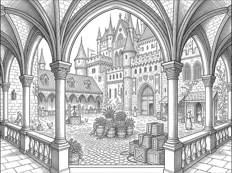 Castle Courtyard Coloring Pages