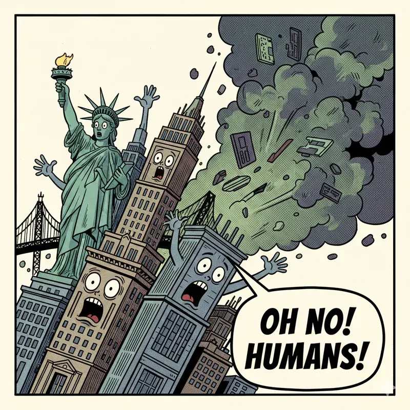 Satirical City Crisis Cartoon Psas