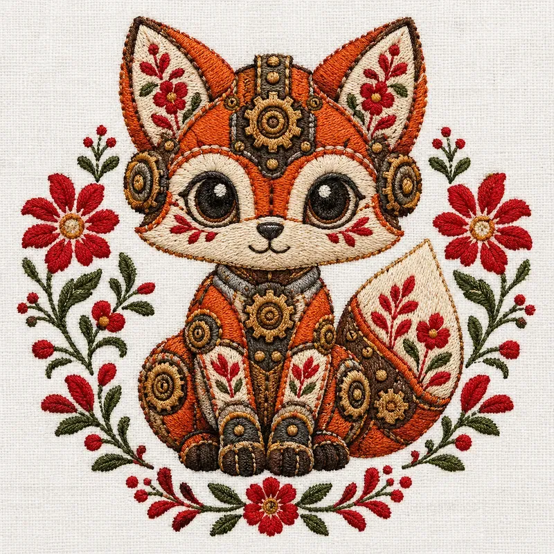 Mechanical Folk Embroidery Patches