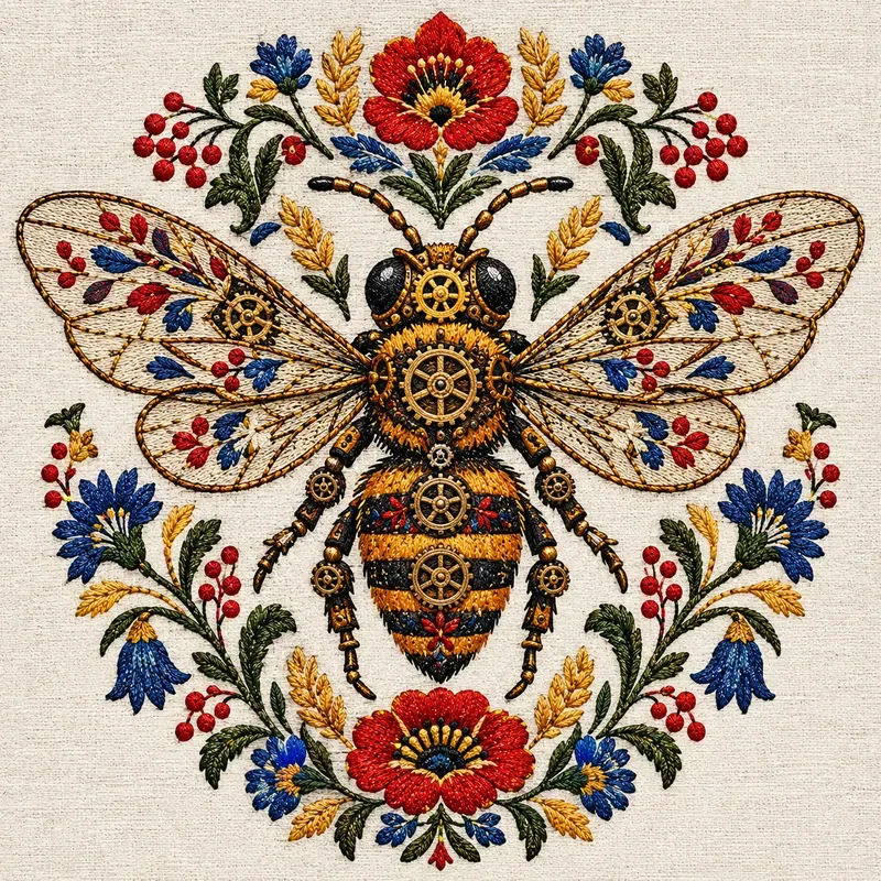 Mechanical Folk Embroidery Patches