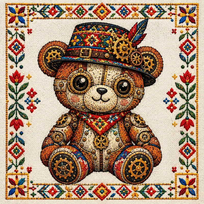 Mechanical Folk Embroidery Patches