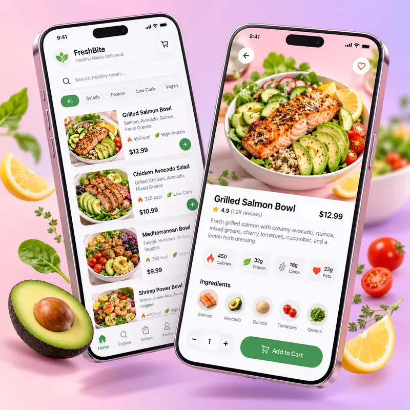 Pastel Food App UI Mockup Designs