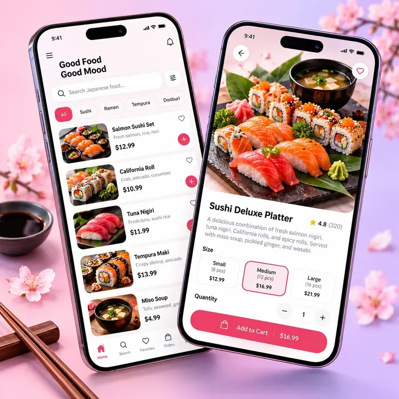 Pastel Food App UI Mockup Designs