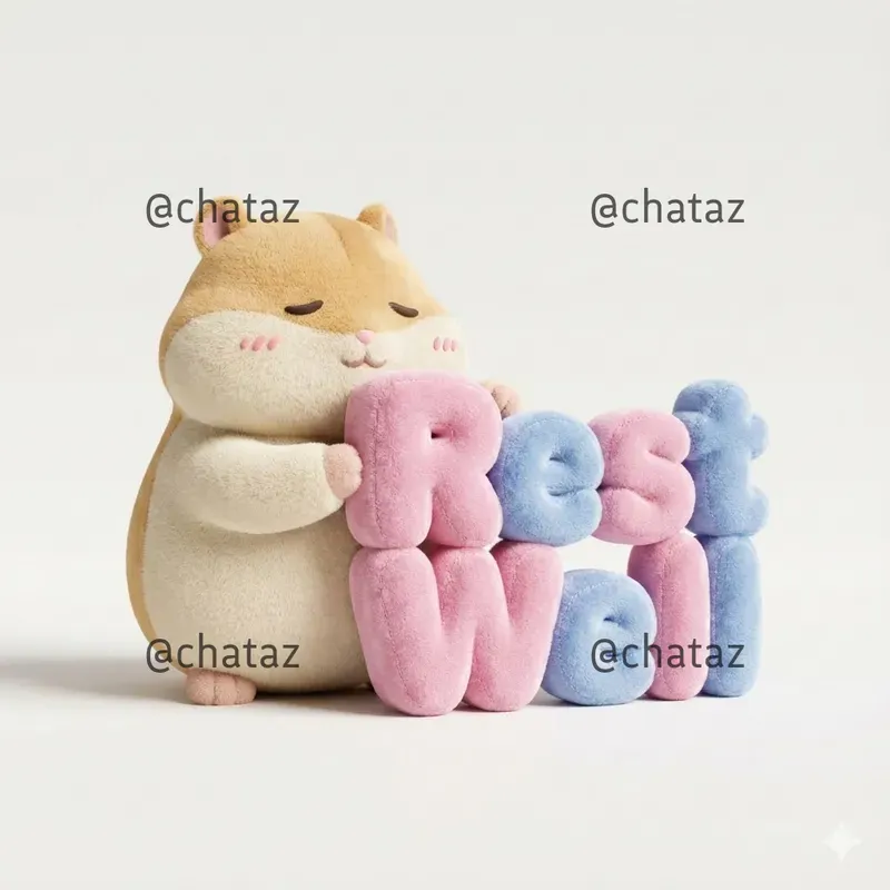 Cute Plush Mascots Hugging Soft 3D Texts