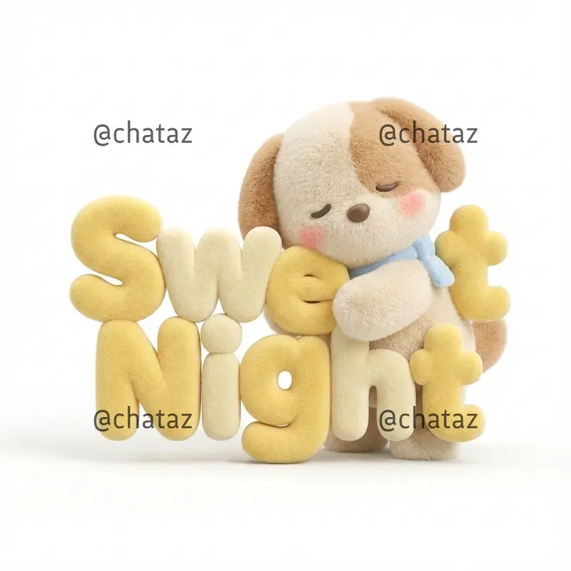 Cute Plush Mascots Hugging Soft 3D Texts