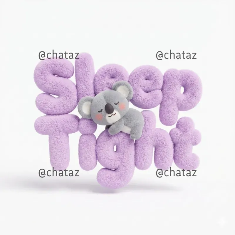 Cute Plush Mascots Hugging Soft 3D Texts