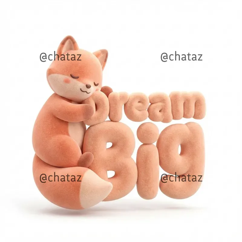 Cute Plush Mascots Hugging Soft 3D Texts