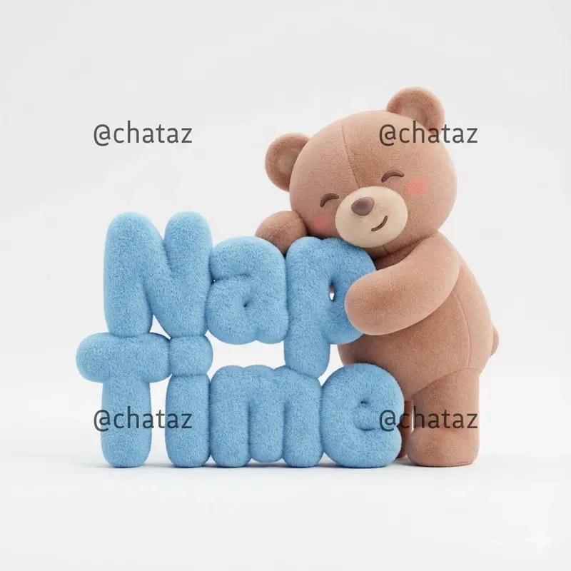 Cute Plush Mascots Hugging Soft 3D Texts