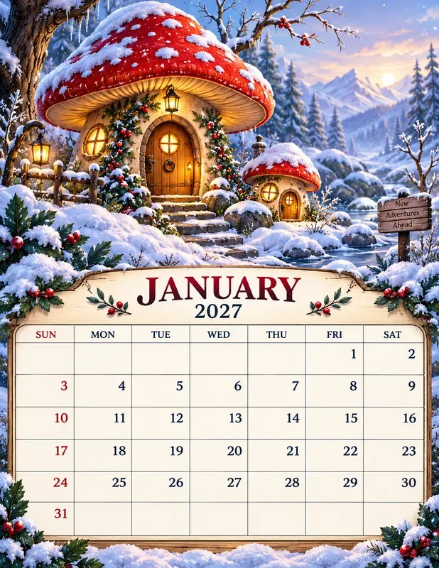Enchanted Mushroom 2027 Calendar Pages
