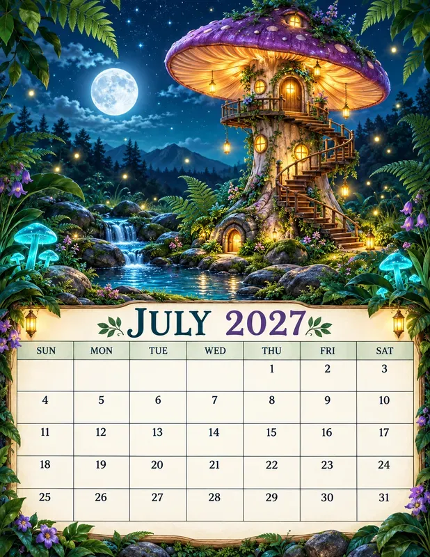 Enchanted Mushroom 2027 Calendar Pages