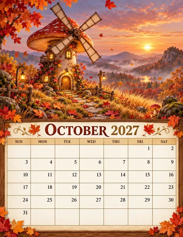Enchanted Mushroom 2027 Calendar Pages
