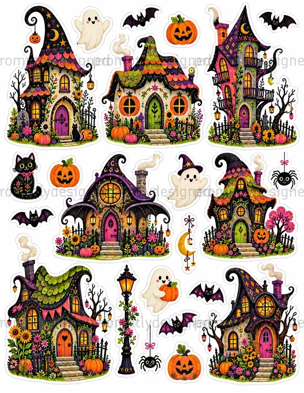 Cute Halloween Cottage Stickers