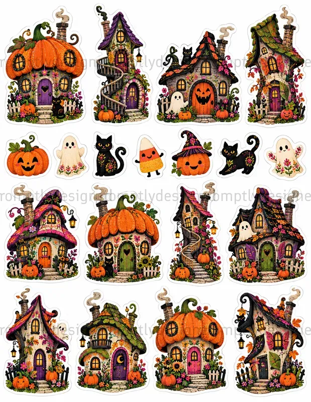 Cute Halloween Cottage Stickers