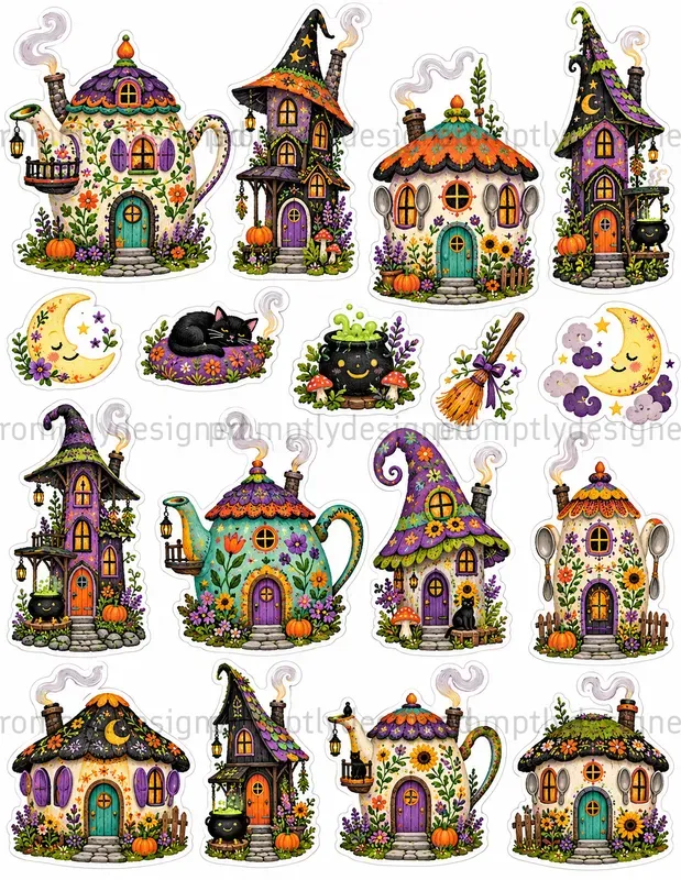 Cute Halloween Cottage Stickers