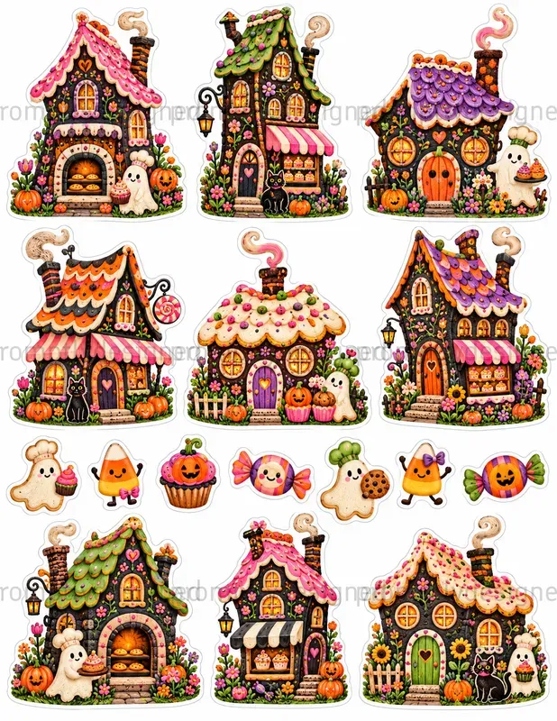 Cute Halloween Cottage Stickers