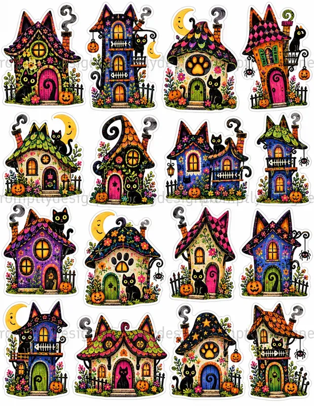 Cute Halloween Cottage Stickers