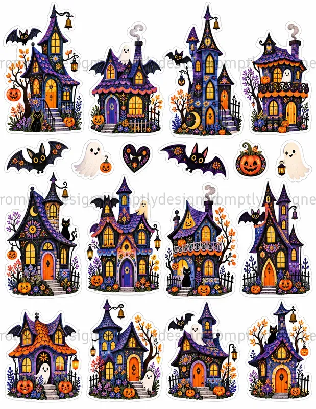 Cute Halloween Cottage Stickers