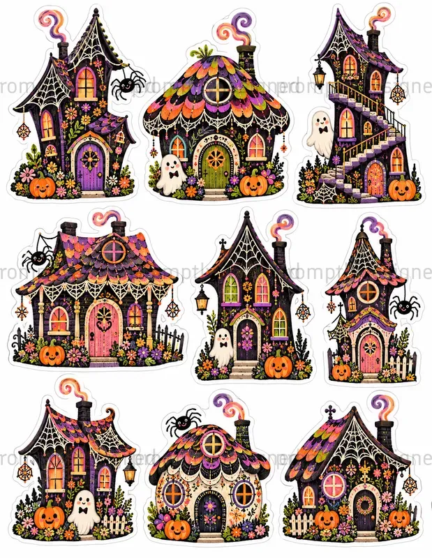Cute Halloween Cottage Stickers