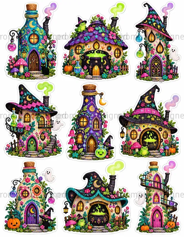 Cute Halloween Cottage Stickers