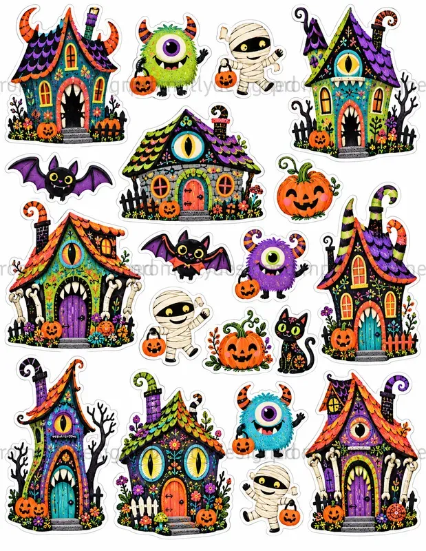 Cute Halloween Cottage Stickers