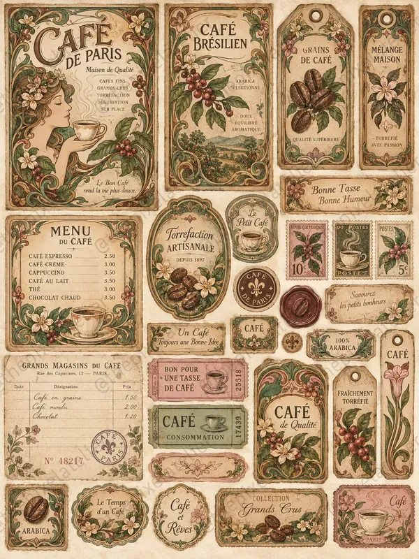 Vintage Coffee Ephemera Sheets