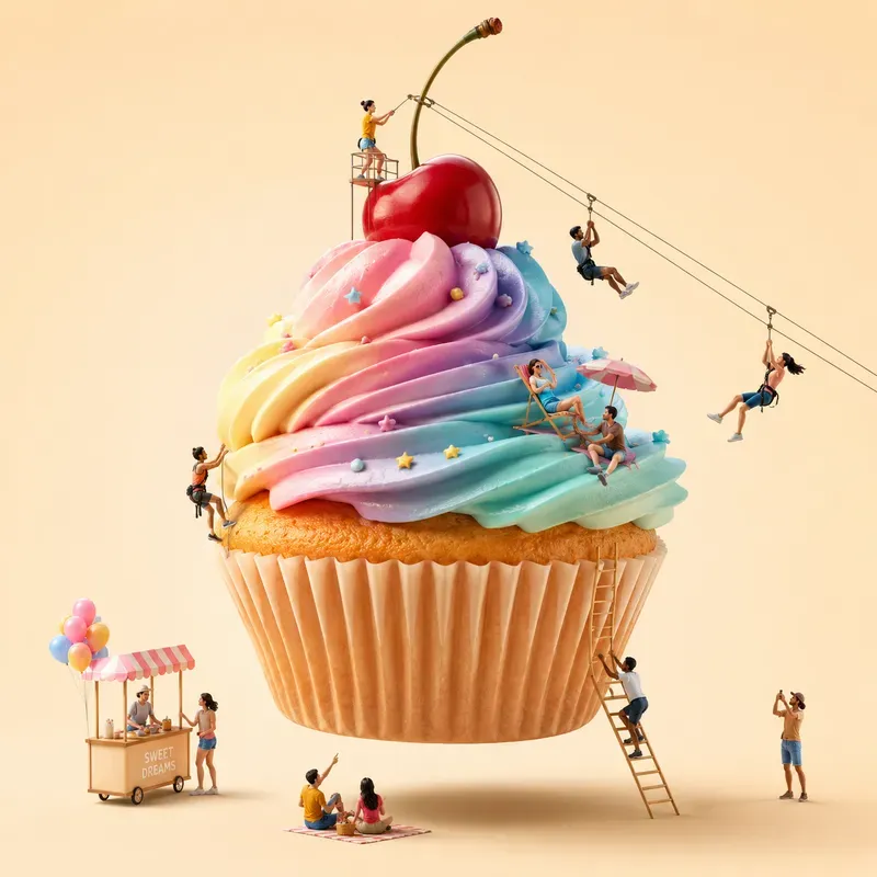 Mini Worlds On Giant Desserts