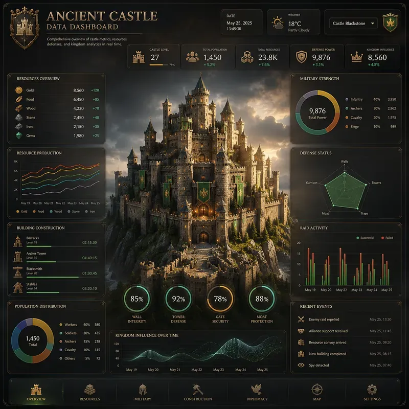 Cinematic 3D Data Dashboard Scenes