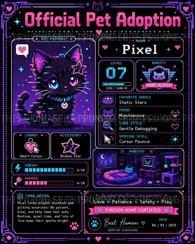 Pixel Pet Adoption Certificates