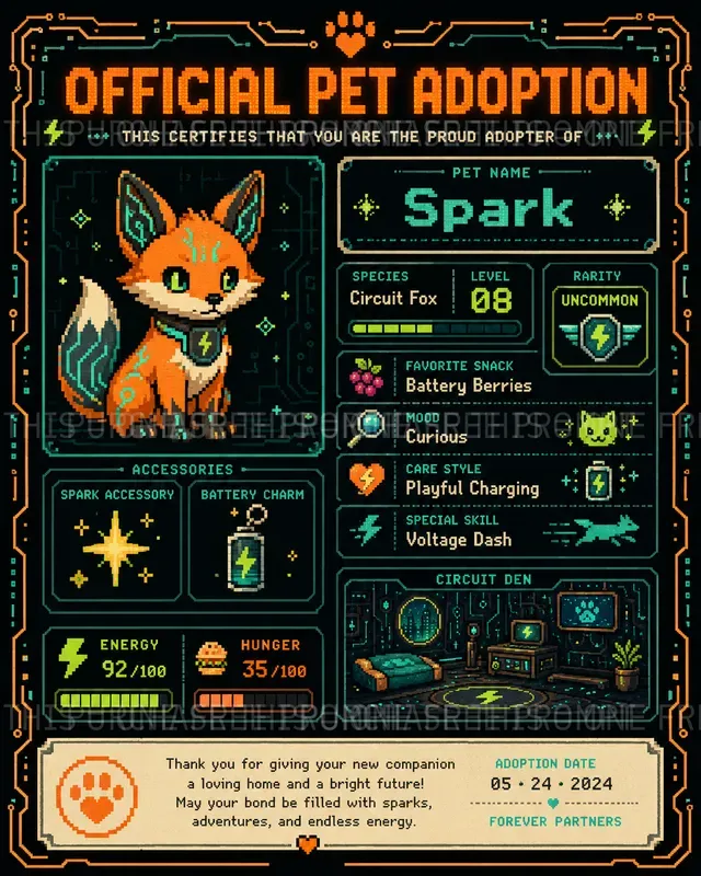 Pixel Pet Adoption Certificates
