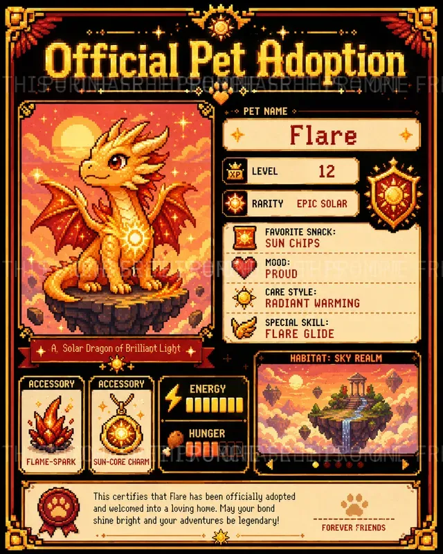 Pixel Pet Adoption Certificates