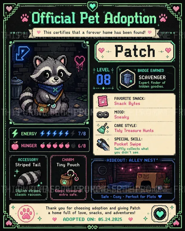 Pixel Pet Adoption Certificates