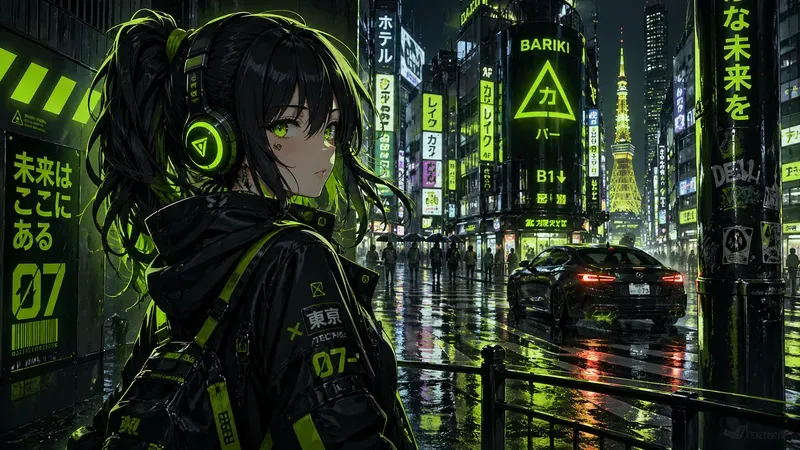 Neon Lime Cyber Anime Scenes
