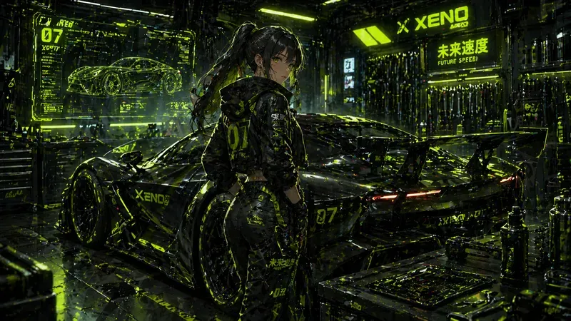 Neon Lime Cyber Anime Scenes