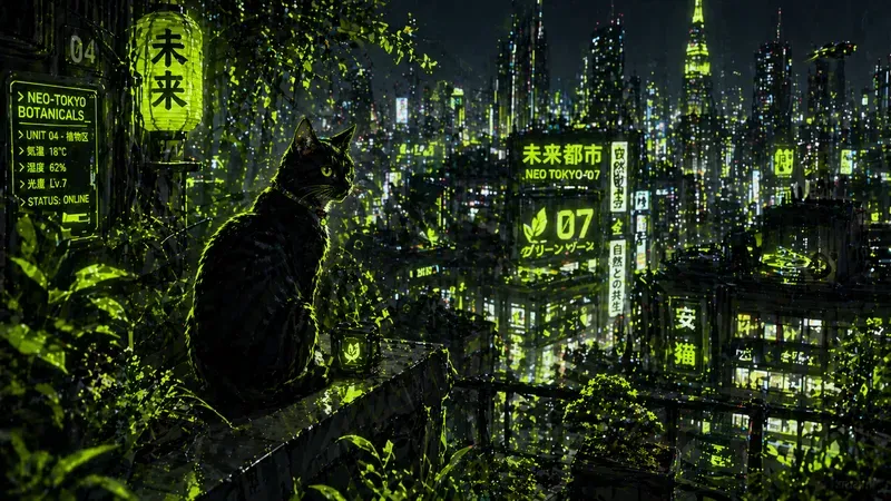Neon Lime Cyber Anime Scenes