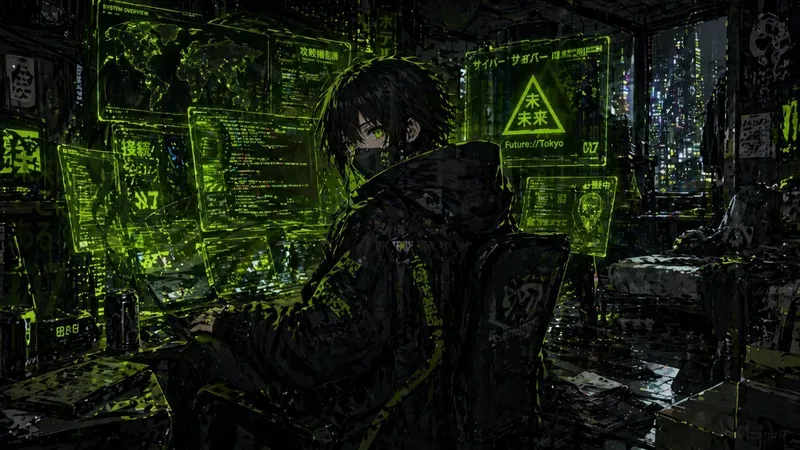 Neon Lime Cyber Anime Scenes