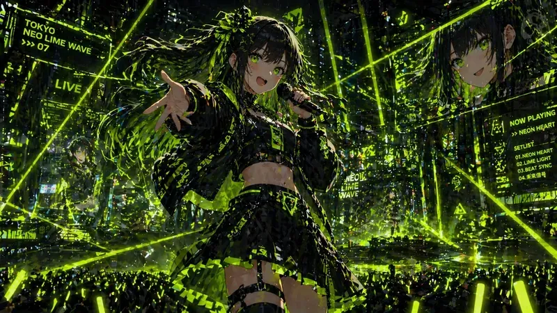 Neon Lime Cyber Anime Scenes