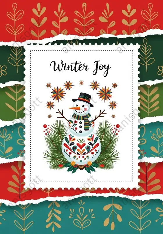 Folk Art Christmas Stamps Cards Clipart