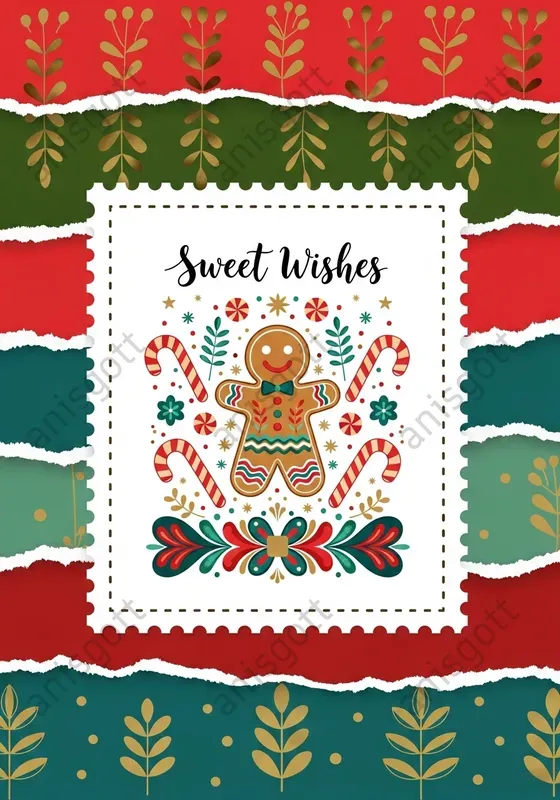 Folk Art Christmas Stamps Cards Clipart