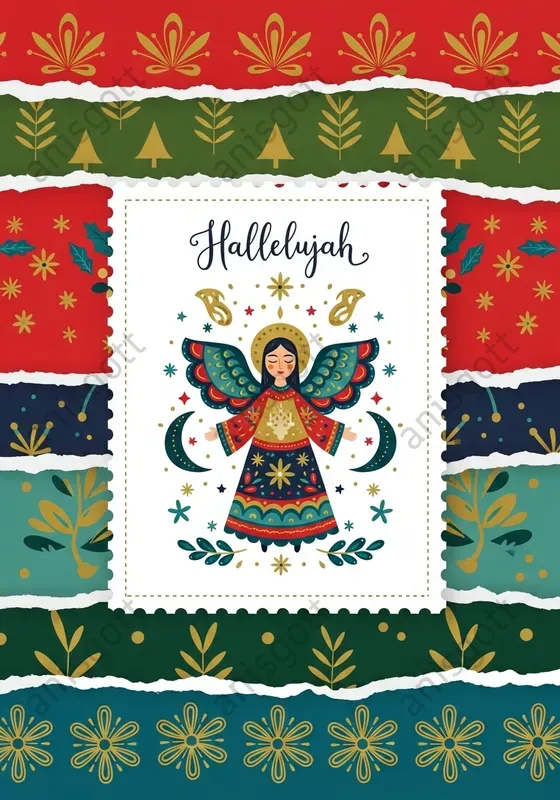 Folk Art Christmas Stamps Cards Clipart