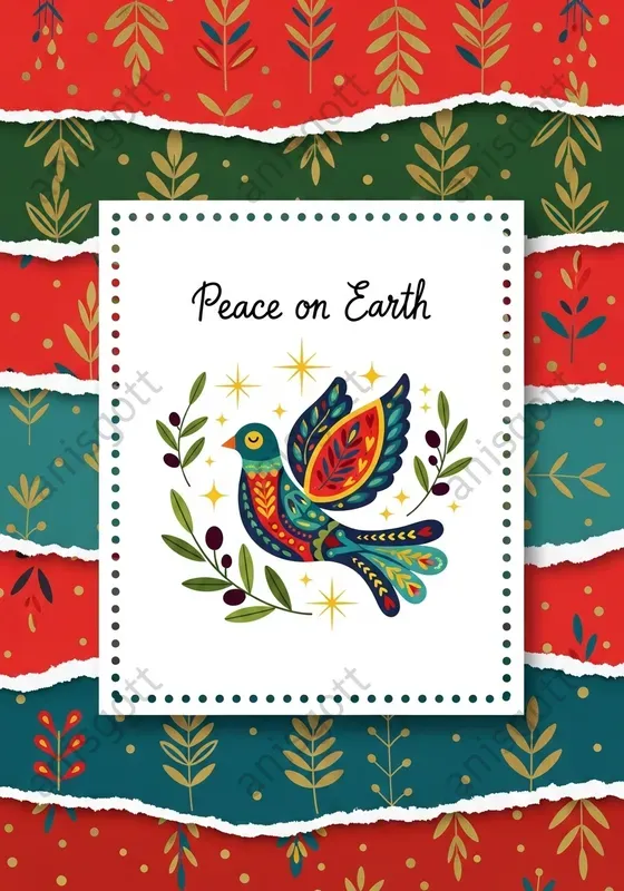 Folk Art Christmas Stamps Cards Clipart