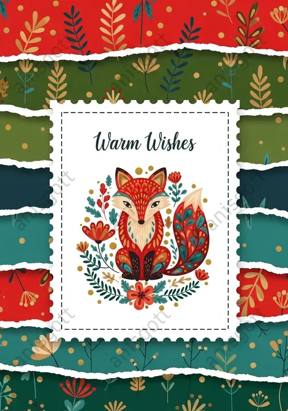 Folk Art Christmas Stamps Cards Clipart