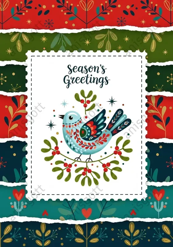 Folk Art Christmas Stamps Cards Clipart